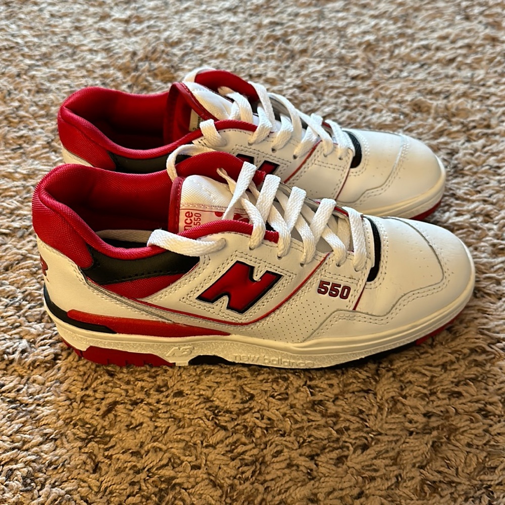 New Balance 550 Red/White Size men’s 5, worn once, no box, too small for me.